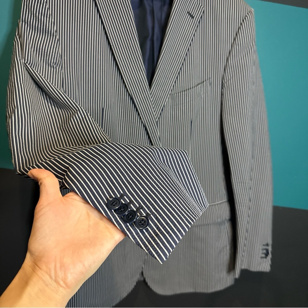 Ermenegildo Zegna Navy and White Pinstripe Blazer 100% SILK - Picture 5 of 16